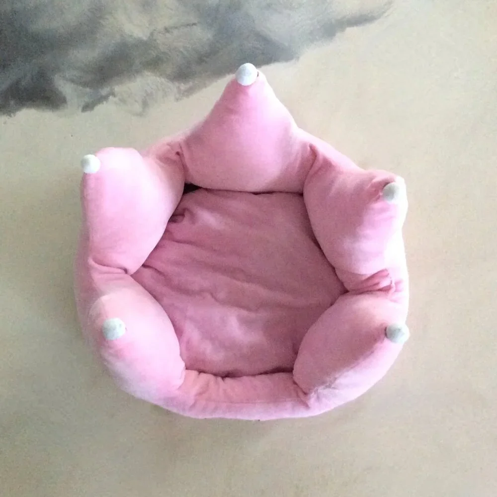 Pink Plush Crown Pet Bed